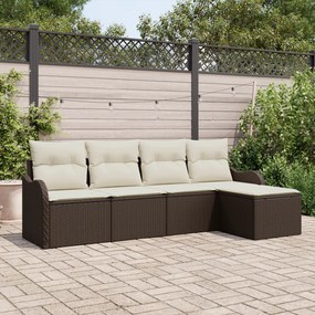vidaXL Set de canapele pentru grădină cu pernă 5 pcs Maro Rattan poli