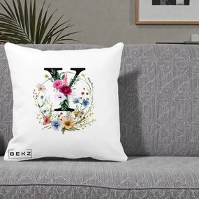 Cadou Personalizat - Perna Personalizata Monograma Florala Litera Y cu Coroana, 40x40 cm, Alba Mata, Husa Detasabila, Perna Inclusa, BEKZ®