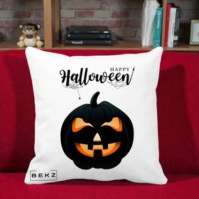 Perna Decorativa Happy Halloween Dovleac Negru cu Paianjen, 40x40 cm, Alba Mata, Husa Detasabila, Perna Inclusa, BEKZ®