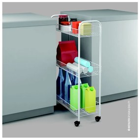 Cărucior mobil cu 3 rafturi pentru baie Metaltex Laundry, 23 x 84 cm