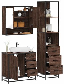 vidaXL Set mobilier de baie, 3 piese, stejar maro, lemn prelucrat