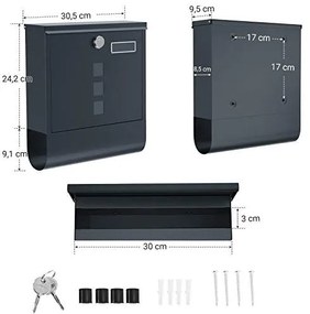 Cutie postala cu cheie, 30.5x9.5x33.3 cm, metal, antracit, Vasagle