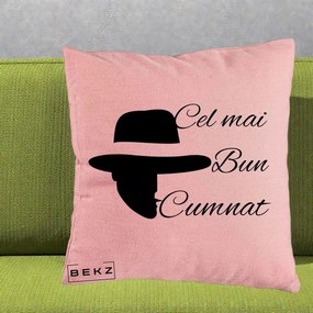 Cadou pentru Cumnat - Perna Personalizata Cel mai Bun Cumnat cu Silueta Palarie, 40x40 cm, Roz, Husa Detasabila, Perna Inclusa, BEKZ®