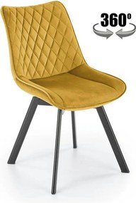 Scaun rotativ K520, galben mustar/negru, stofa catifelata/metal, 45x63