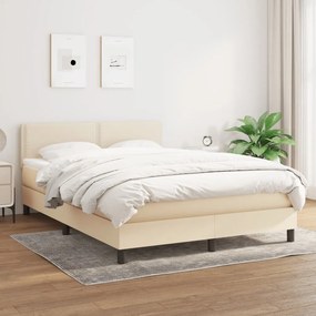 vidaXL Pat box spring cu saltea, crem, 140x200 cm, textil