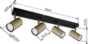 Spot ROBBY 4xGU10/35W/230V neagră/alamă Globo 57911-4M