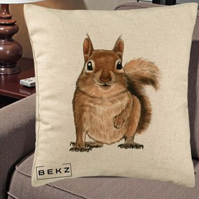 Perna Decorativa Veverita Acuarela, 40x40 cm, Bej, Husa Detasabila, Perna Inclusa, BEKZ®