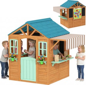 AIYAPLAY Căsuță de joacă pentru exterior cu tejghea de vânzare, ghiveci pentru plante, tablă de cretă, țintă, 4 bile 142 x 120 x 141,5 cm Multicolor | Aosom Romania