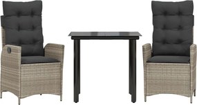vidaXL Set mobilier de grădină cu perne, 3 piese,gri deschis,poliratan