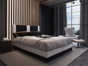Pat matrimonial Boxspring 140 cm Pecos Comfort (Piele ecologică + Negru + Alb) (cu saltea și sp. depozitare). 1056265
