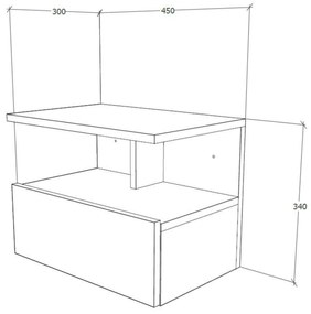 Set 2 Noptiere suspendate Kabi, 1 Usa, Stejar Artisan, 45 x 30 x 34 cm