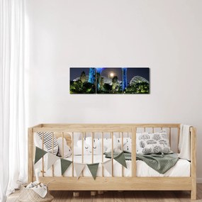 Tablou cu lună plină în grădinile din Singapur (cu ceas) (90x30 cm)