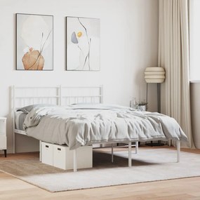 355710 vidaXL Cadru de pat metalic cu tăblie, alb, 150x200 cm