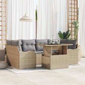 vidaXL Set de canapele pentru grădină cu pernă 7 pcs Bej Rattan poli