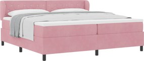 vidaXL Pat cu arcuri cu saltea cu headboard Roz 200 x 200 cm Catifea