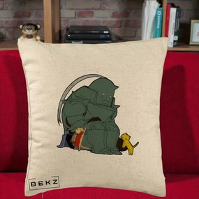 Perna Personalizata Fullmetal Alchemist Alphonse cu Pisici, 40x40 cm, Bej, Husa Detasabila, Perna Inclusa, BEKZ®