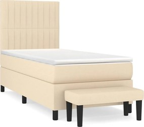 vidaXL Pat box spring cu saltea, crem, 80x200 cm, textil