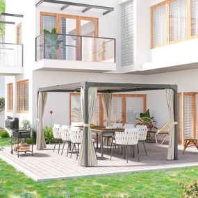 Outsunny Foisor cu pergola 3 x 3 (m) cu acoperis extensibil, Adapost cu copertina cu pergola retractabila cu perdele, Cadru din aluminiu pentru gradina, peluza, curte si terasa, bej | Aosom Romania