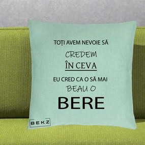 Perna Decorativa Eu Cred ca mai Beau o Bere, 40x40 cm, Verde Menta, Husa Detasabila, Perna Inclusa, BEKZ®