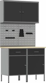 vidaXL Dulap de lucru cu sertar 5 pcs Negru Lemn ingineresc și oțel