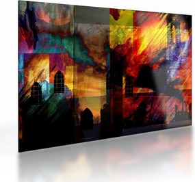 Tablou pe sticlă - Oraș colorat, abstracție (70x50 cm)