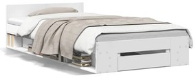 3280804 vidaXL Cadru de pat cu sertar, alb, 75x190 cm, lemn prelucrat