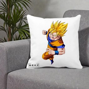 Perna Personalizata Dragon Ball Goku Super Saiyan 2 Lupta, 40x40 cm, Alba Mata, Husa Detasabila, Perna Inclusa, BEKZ®