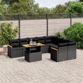 3273232 vidaXL Set canapele de grădină cu perne, 10 piese, negru, poliratan