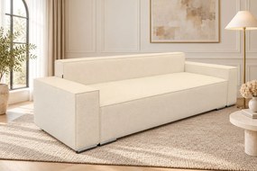 Canapea extensibilă Perla din boucle, crem, cu ladă de depozitare