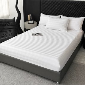 Lenjerie Premium Damasc, bumbac 100%, 6 piese, pat 2 persoane, alb
