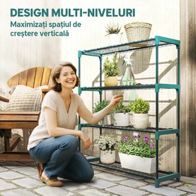 Outsunny Raft pentru Plante pe 4 Niveluri, Set de 2 Suporturi pentru Plante, din Oțel cu Catarame pentru Montaj Ușor, Expunere Ghivece Grădină și Balcon, 90x28x104 cm | Aosom Romania