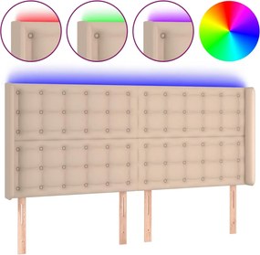 vidaXL Tăblie de pat cu LED, cappuccino, 183x16x118/128 cm, piele eco