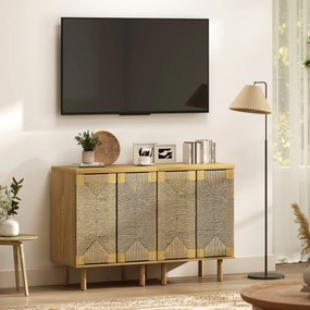 HOMCOM Bufet boem cu 2 uși cu sfoară împletită manual, raft reglabil, deschidere prin apăsare, stejar, 60x40x78 cm | Aosom Romania