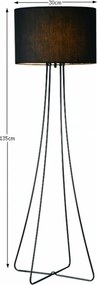 Lampă pe picior, metal negru/material, CINDA TYP 12 F4813