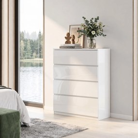 HOMCOM Comodă cu 4 Sertare, Organizator de Depozitare cu Ghidaje Metalice și Mânere cu Caneluri, 60x40x80 cm, Alb | Aosom Romania