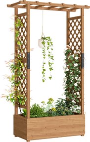 Outsunny Jardinieră înaltă cu spalier și acoperiș, pentru flori, fructe, legume, ierburi, 110 x 44 x 181 cm, lemn, Portocaliu | Aosom Romania