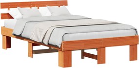 vidaXL Cadru de pat Maroniu cerat 135 x 190 cm Lemn de pin masiv