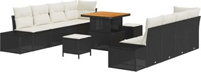 vidaXL Set de canapele pentru grădină 11 pcs Negru Rattan poli