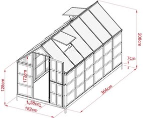 Seră din policarbonat pentru grădină CRAFTFIELD 3,64 m +cadou bază pentru seră GRATUIT