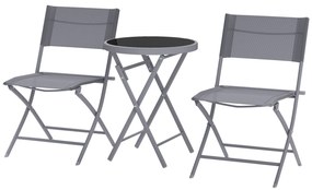 Outsunny Set de bistrou 3 piese pliabil din metal, 2 scaune și 1 masă rotundă, set de grădină exterior pentru 2 persoane, gri | Aosom Romania