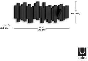 Cuier de perete negru din plastic Sticks – Umbra