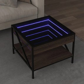 847701 vidaXL Măsuță de cafea cu LED infinity, stejar maro, 50x50x38 cm