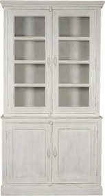 Bufet vitrină vintage din lemn masiv de mango, alb, cu 2 uși vitrate, 2 uși cu panouri și 4 rafturi, 230 x 122 x 43 cm, „Hortense”