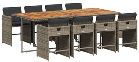 3211106 vidaXL Set mobilier grădină cu perne, 9 piese, gri, poliratan