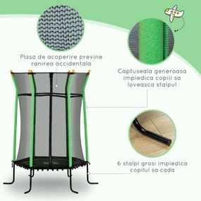 HOMCOM Trambulină Elastică pentru Copii 3-10 Ani cu Intrare cu Fermoar și Bare Căptușite, Ø163.5x190 cm, Verde | Aosom Romania