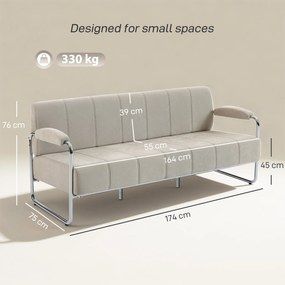 HOMCOM Canapea 3 Locuri Tapițată cu Chenille și Cusături Duble, Canapea Modernă cu Brațe și Picioare din Oțel, pentru Living, Birou și Dormitor, 174x75x76 cm, Bej | Aosom Romania