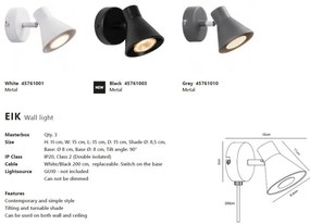 Aplica de perete cu spot directionabil design modern Eik 2 negru