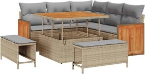 vidaXL Set de canapele pentru grădină 9 pcs Beige și gri deschis