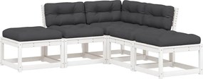 vidaXL Set canapele de grădină cu perne 5 piese alb lemn masiv de pin