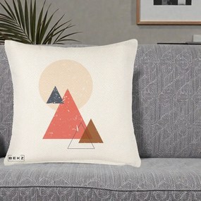 Perna Decorativa Geometric Munti si Soare, 40x40 cm, Crem Reliefat, Husa Detasabila, Perna Inclusa, BEKZ®